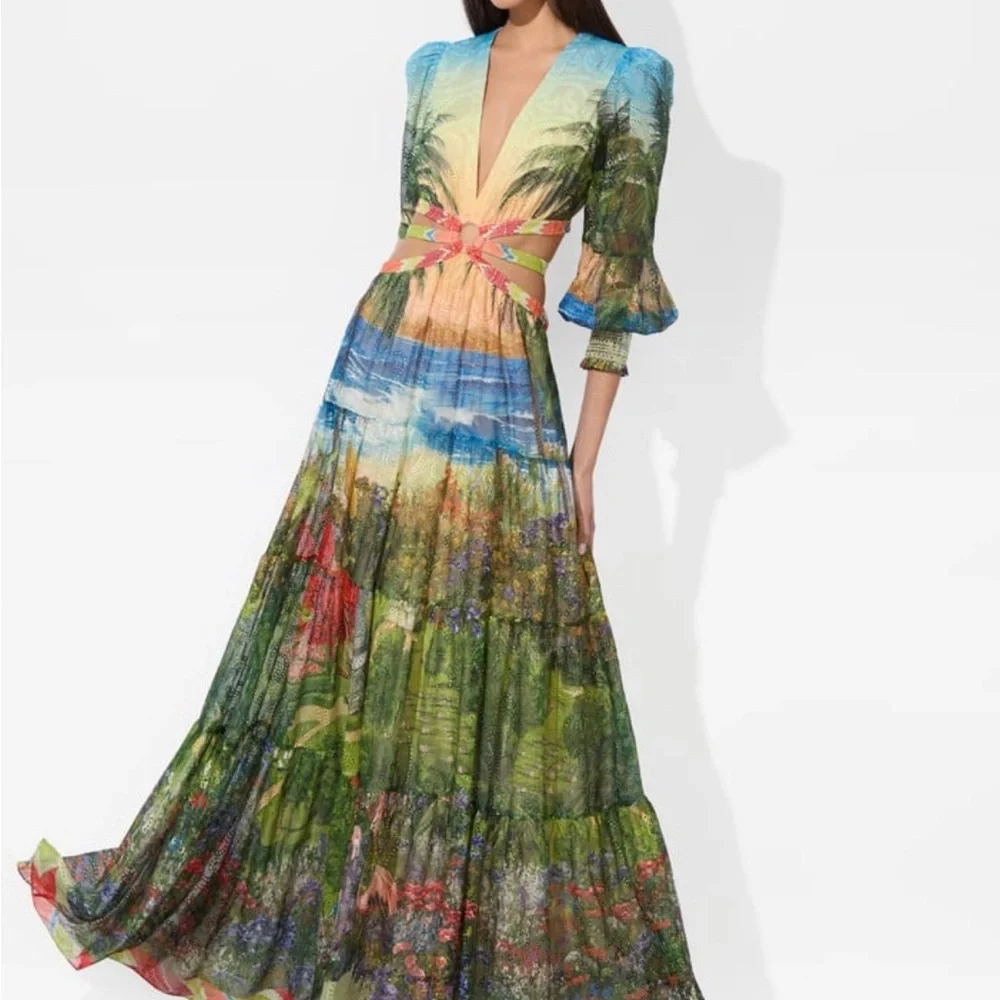 Alice + Olivia Patricia Tiered Vibrant Multicolor Maxi Dress - Picture 3 of 6